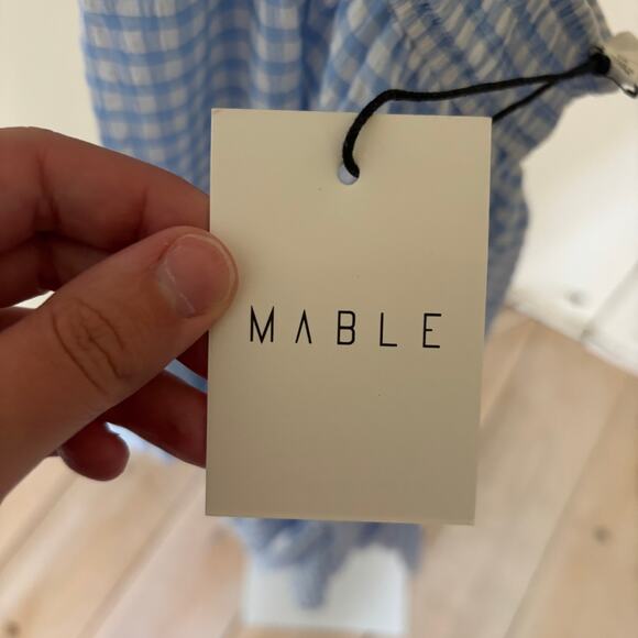 Mable NWT Women's Blue Gingham Backless Cross Front Mini Dress Flowy M - Picture 4 of 8